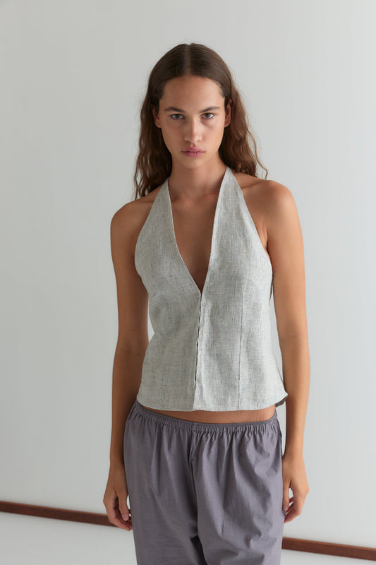 Close Halter Top - Fine Stripe
