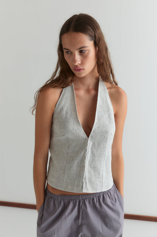 Close Halter Top - Fine Stripe