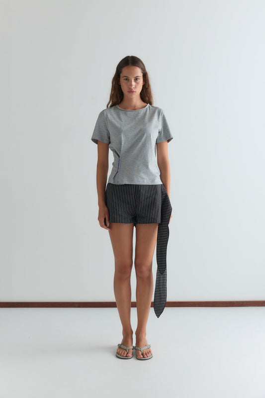Belted Short - Mono Stripe