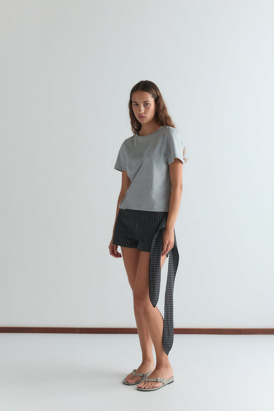 Belted Short - Mono Stripe