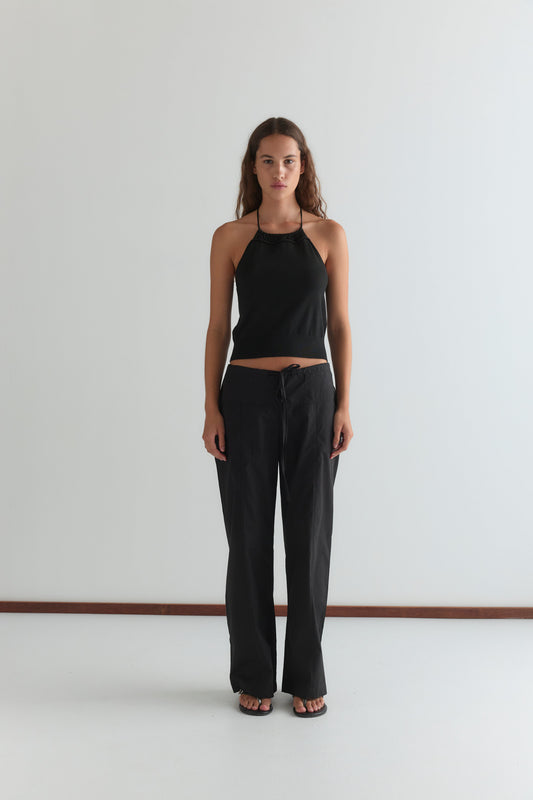 Drawcord Knit Top - Black