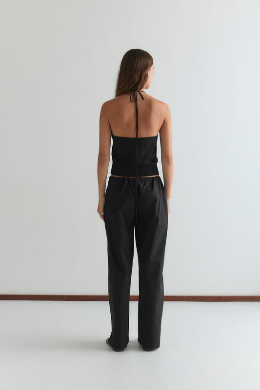 Drawcord Knit Top - Black