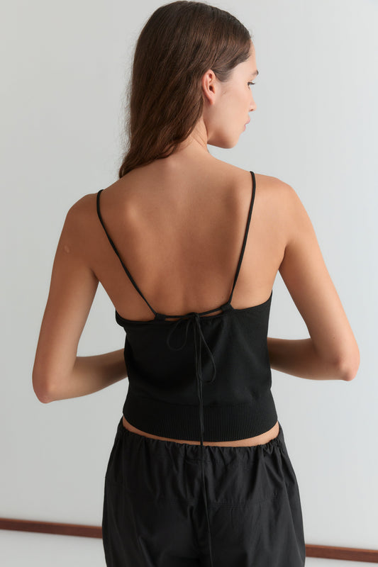 Drawcord Knit Top - Black