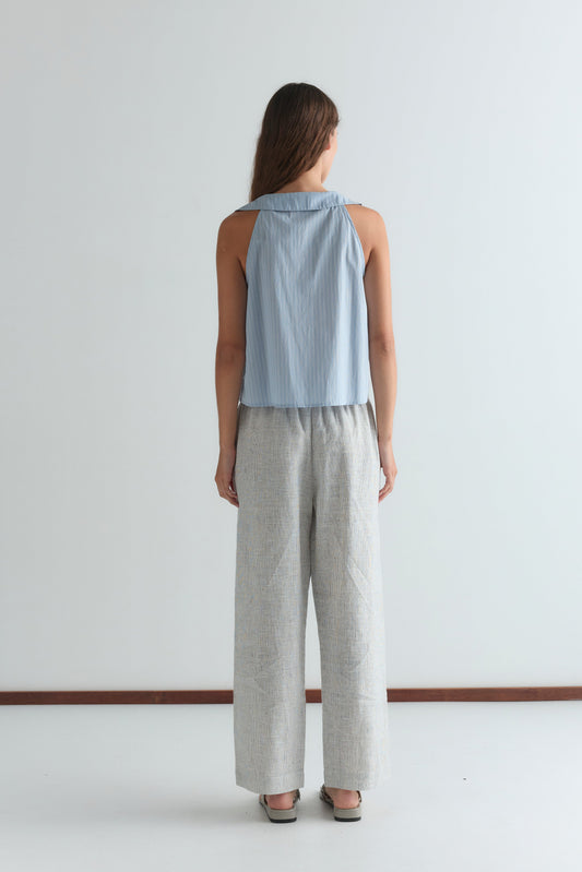 Round Collar Top - Lake Blue Stripe