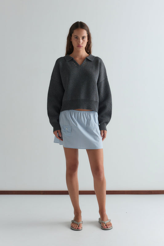 Pocket Skirt - Lake Blue Stripe