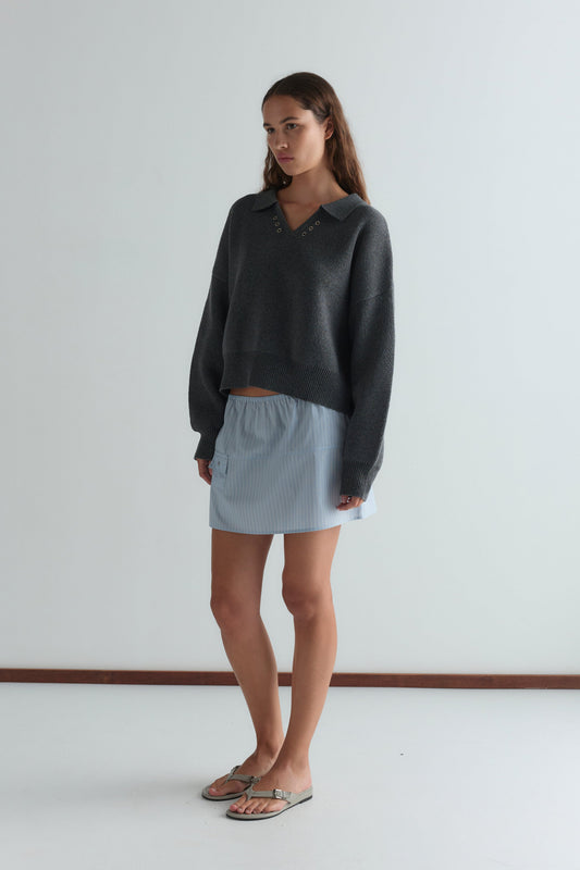 Pocket Skirt - Lake Blue Stripe