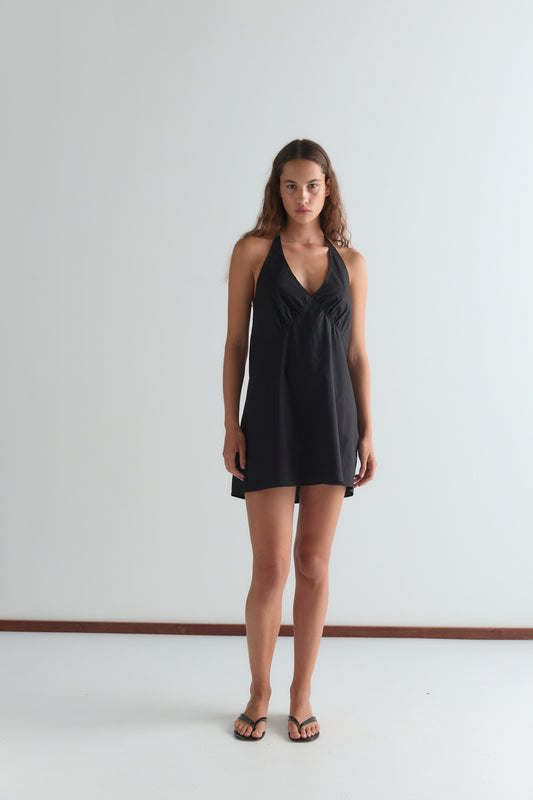 Cinched Halter Dress - Black