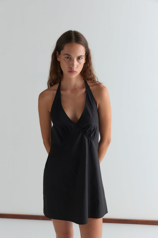 Cinched Halter Dress - Black