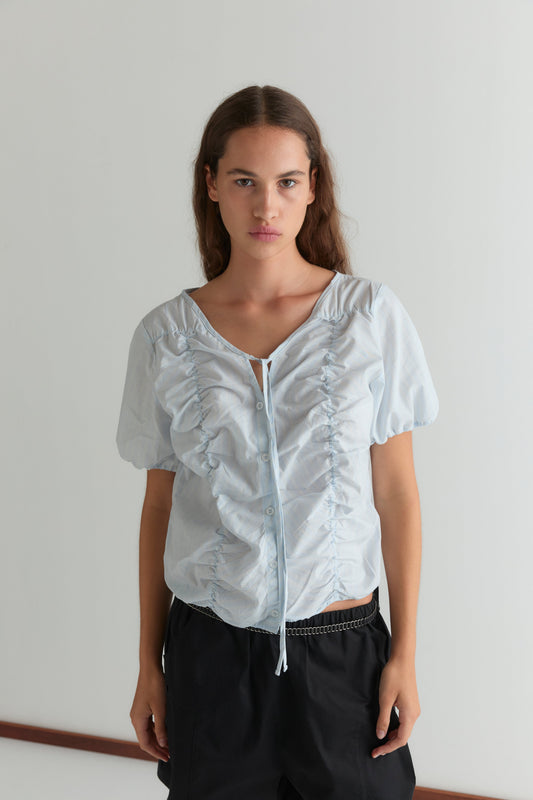 Crinkle Top - Powder Blue Stripe