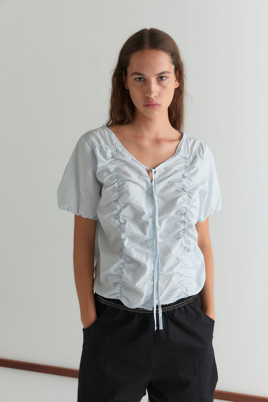 Crinkle Top - Powder Blue Stripe