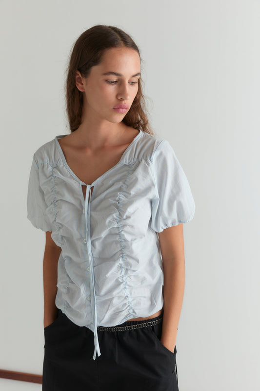 Crinkle Top - Powder Blue Stripe