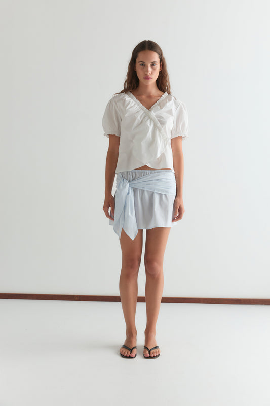 Cross Frill Top - White