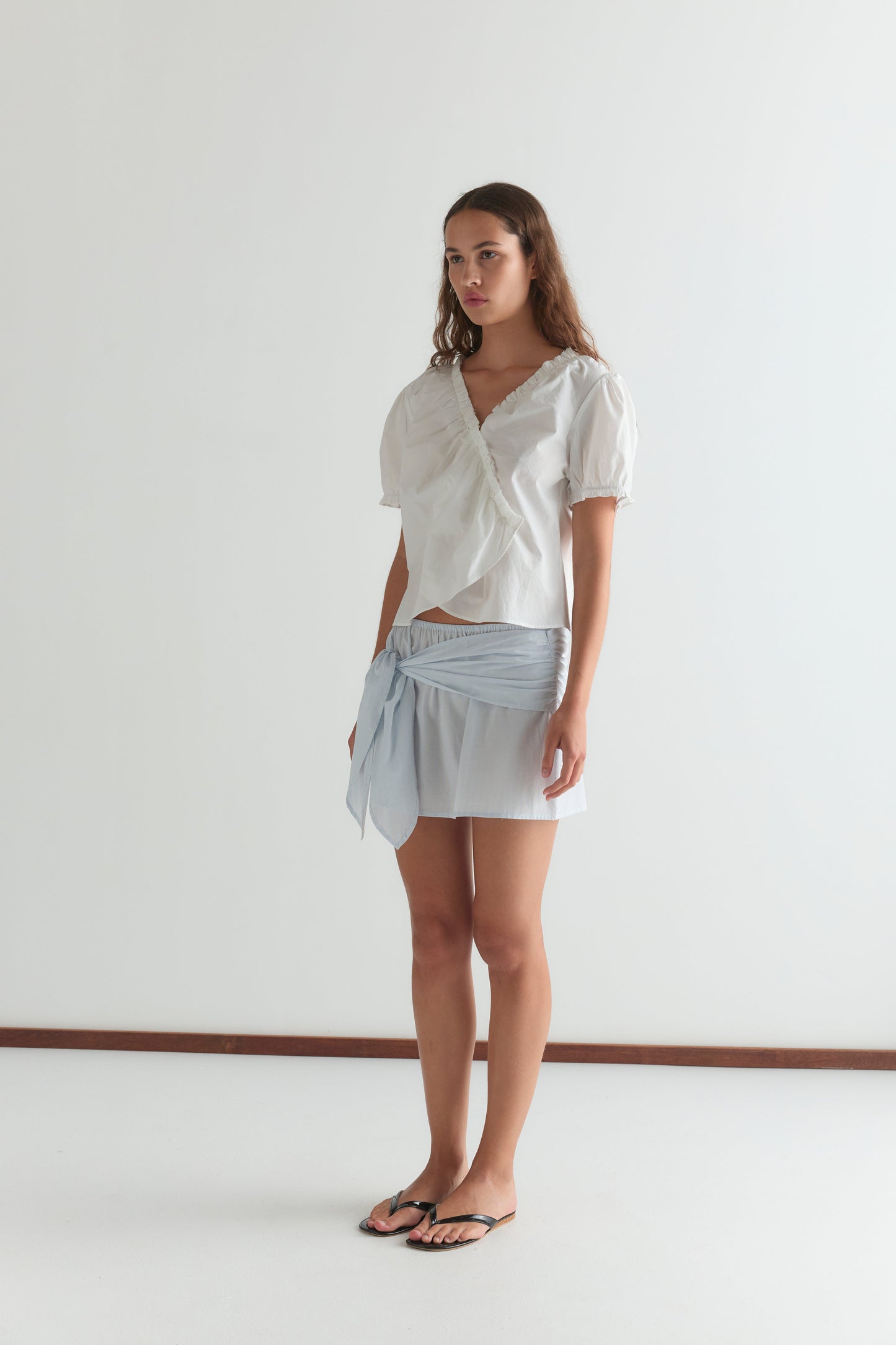Belted Skirt - Powder Blue Stripe