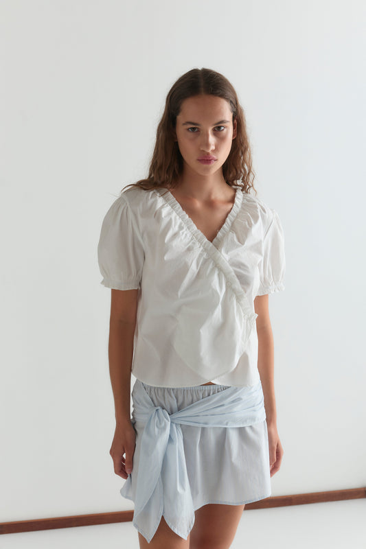 Cross Frill Top - White