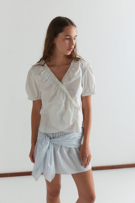 Belted Skirt - Powder Blue Stripe