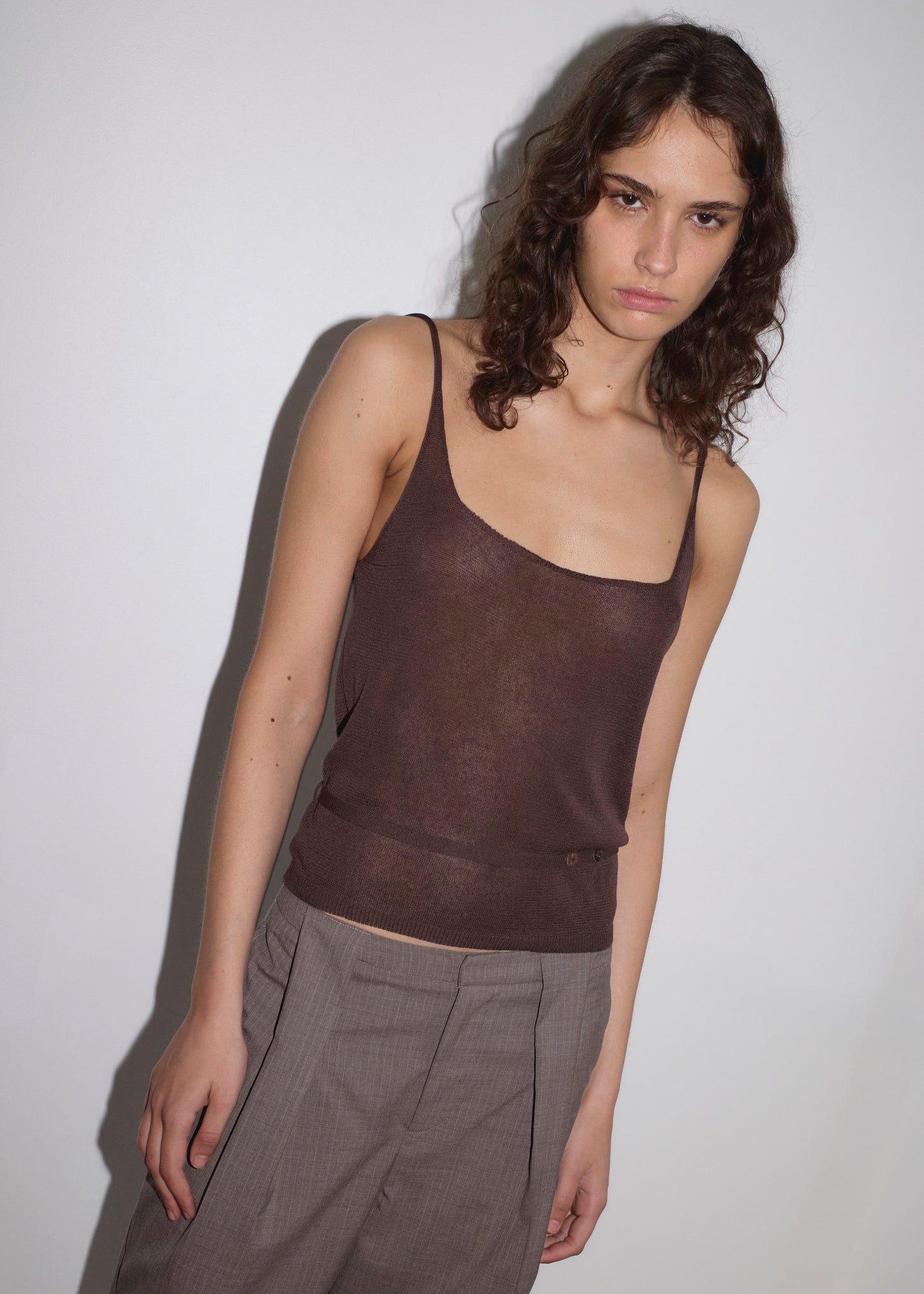 Square Knit Top - Brown