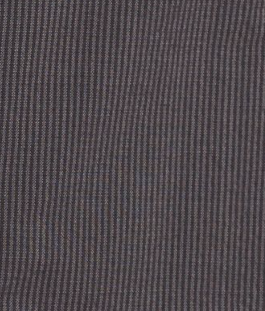 Close-up of a dark grey woven fabric with fine diagonal pinstripes, evoking the subtle texture found in the Double Belted Pant - Brown Stripe.