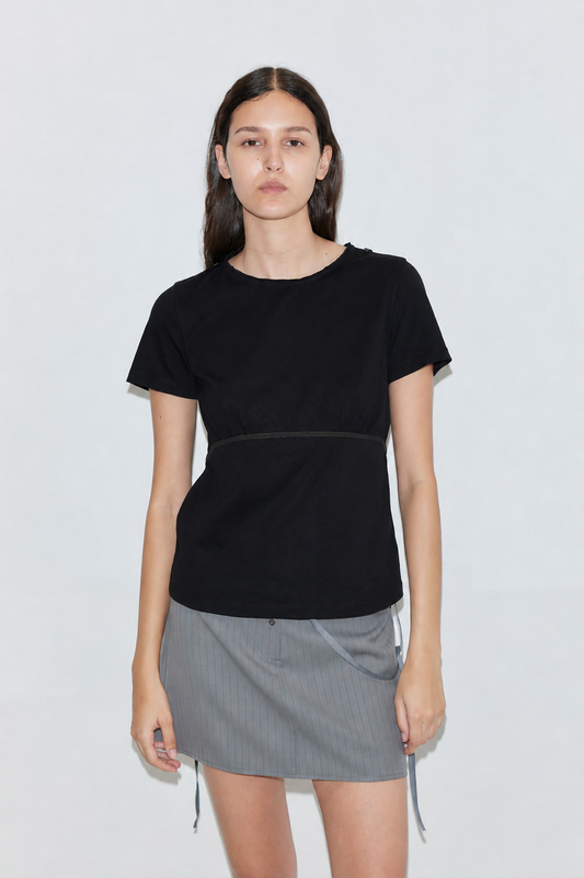 Wool Tie Mini Skirt - Grey Stripe
