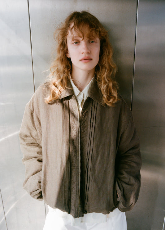 Pintuck Jacket - Khaki Stripe