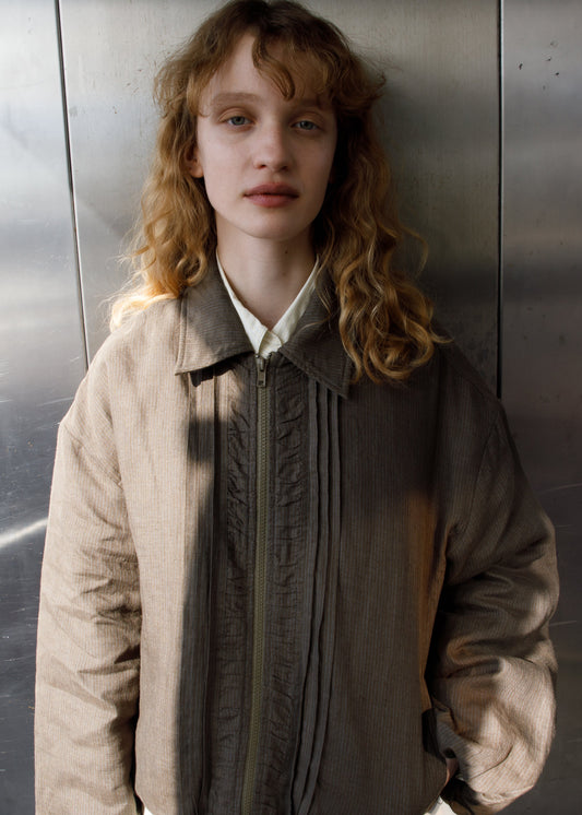 Pintuck Jacket - Khaki Stripe