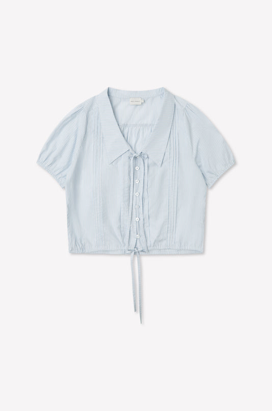 Fine Collar Top - Mist Stripe