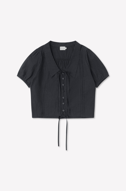 Fine Collar Top - Mono Grid