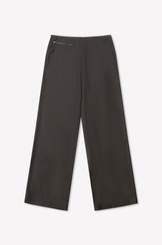 Pure Wool Zip Pant - Charcoal Stripe