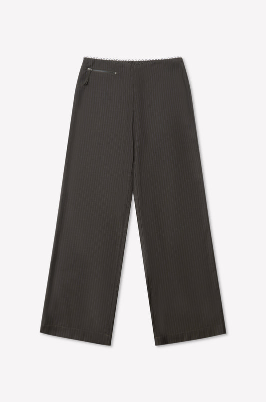 Pure Wool Zip Pant - Charcoal Stripe