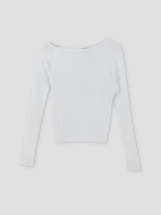 Shoulder Knit Top - White