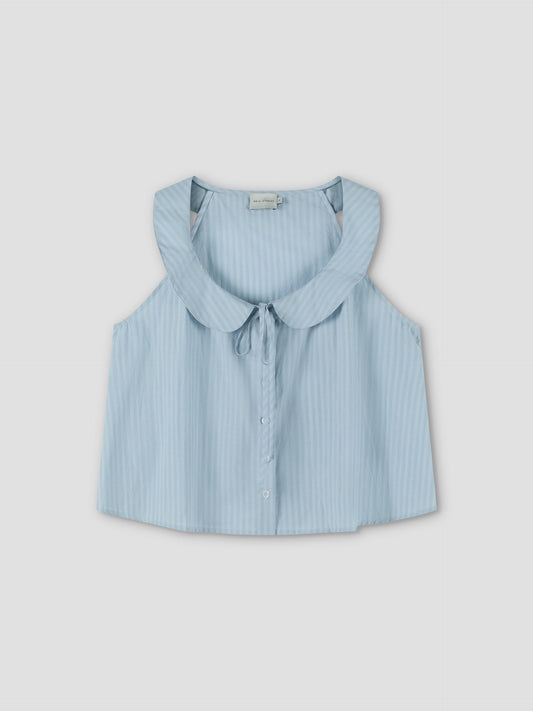 Round Collar Top - Lake Blue Stripe