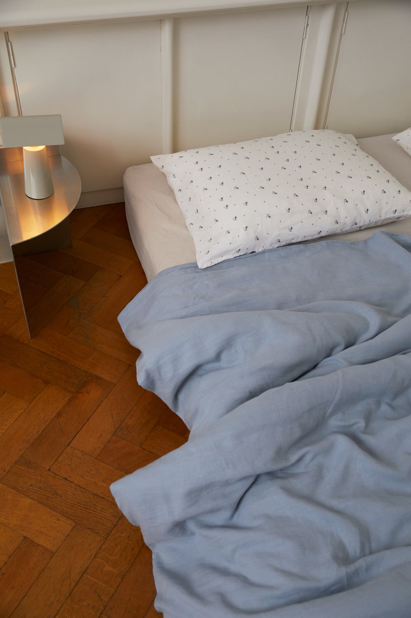 Soft bed with Duvet cover - Cornflower by Deiji Studios against light wall