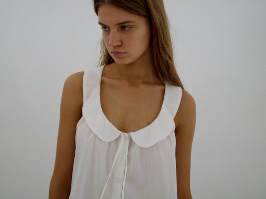 Round Collar Top - White Texture