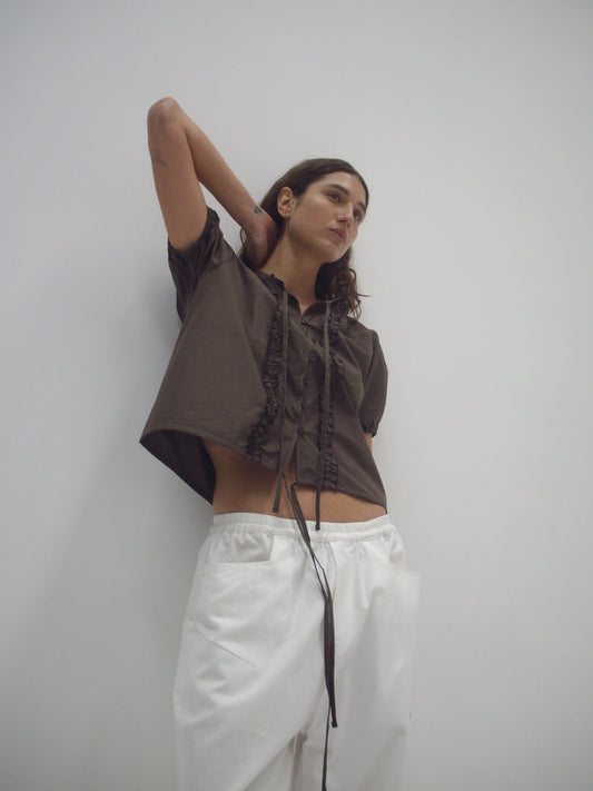 Double Frill Top - Chocolate