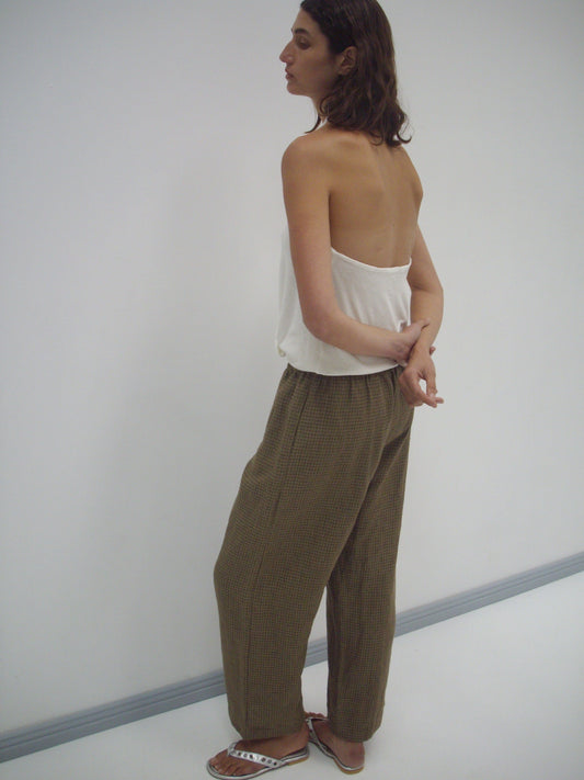 Linen Ease Trouser - Pine Check