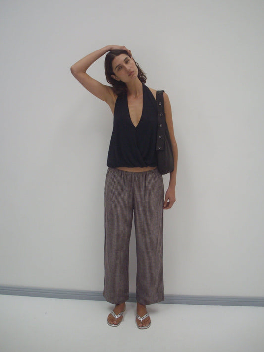 linen ease trouser - russet check