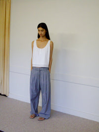 Tri Pleat Pure Wool Pant - Steele Stripe