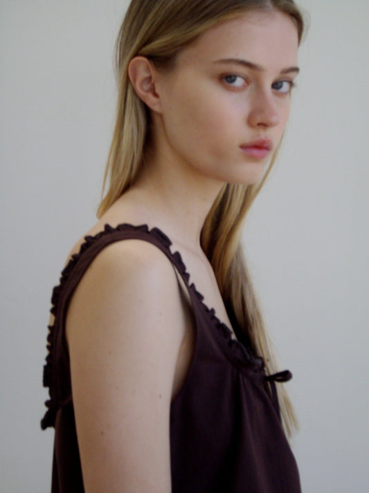 Button Frill Mini Dress - Umber