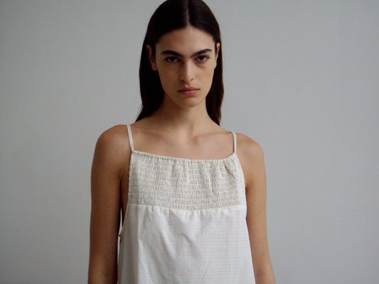 Shirring Mini Dress - Bone Check