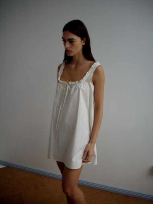 Button Frill Mini Dress - Stone Stripe