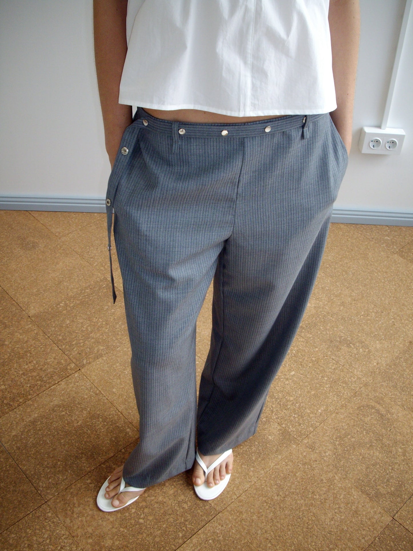 Wool Belt Pant - Grey Blue Stripe