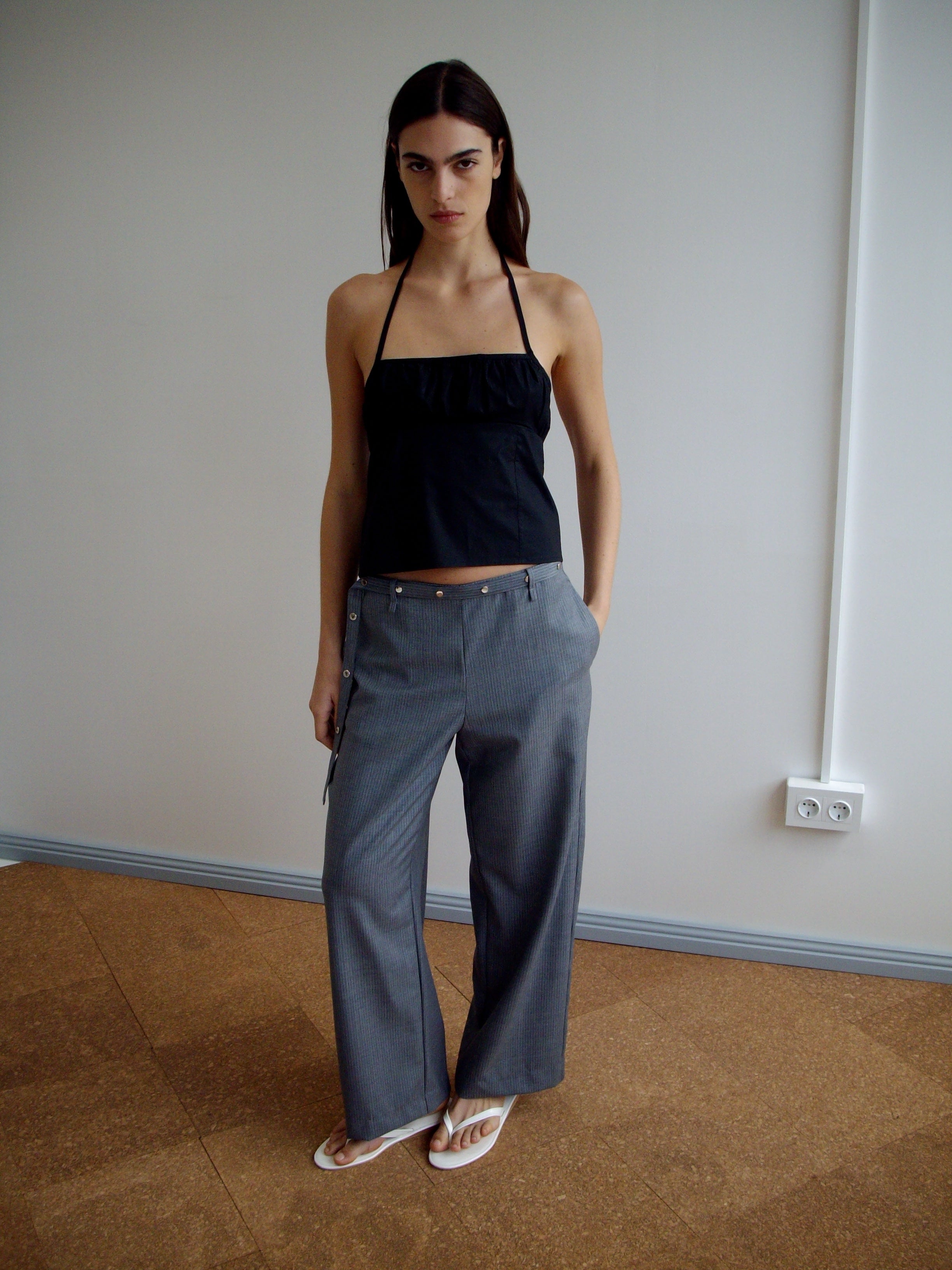 Wool Belt Pant - Grey Blue Stripe – Deiji Studios US
