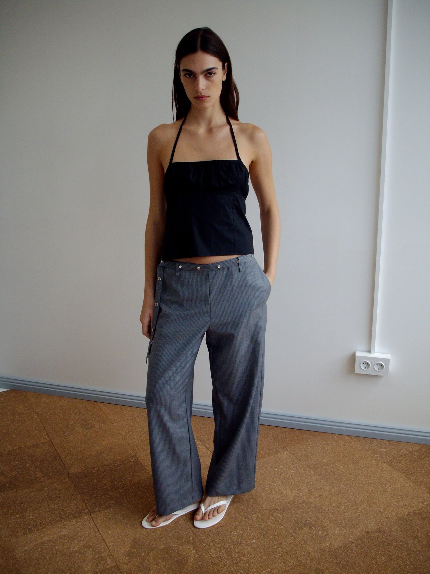 Wool Belt Pant - Grey Blue Stripe