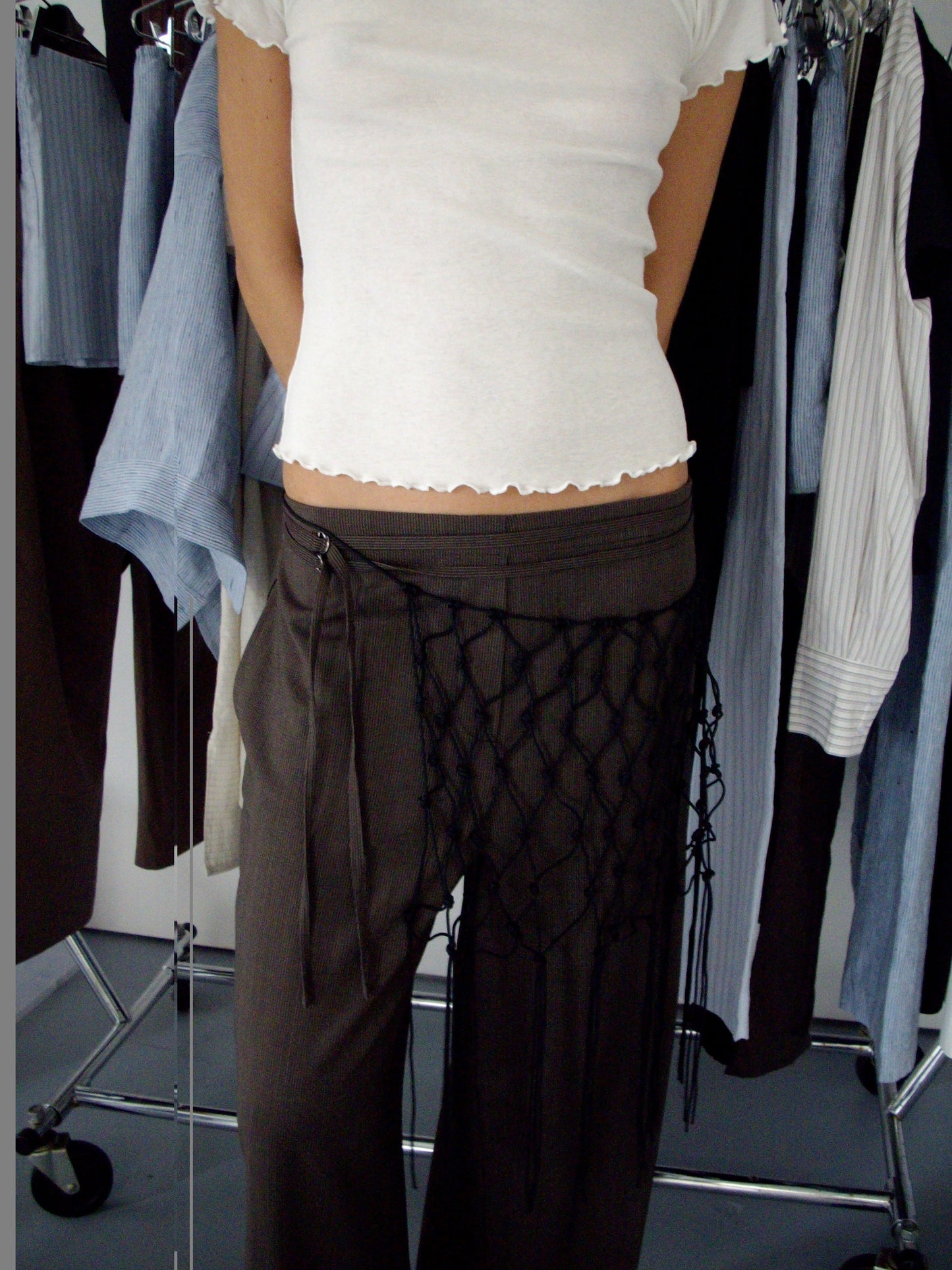 Double Belted Pant - Brown Stripe