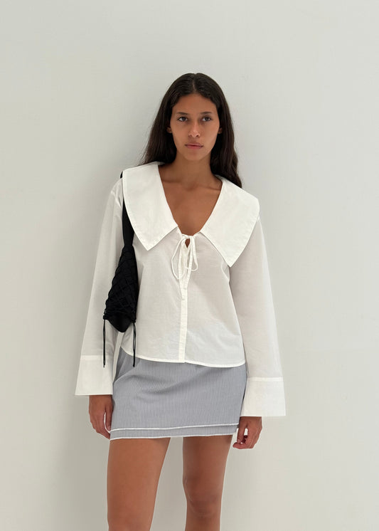 Collared Tie Shirt - White
