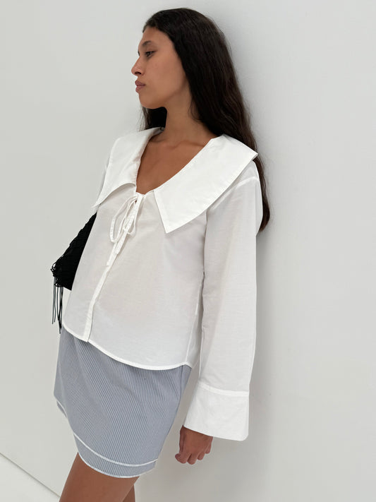 Collared Tie Shirt - White