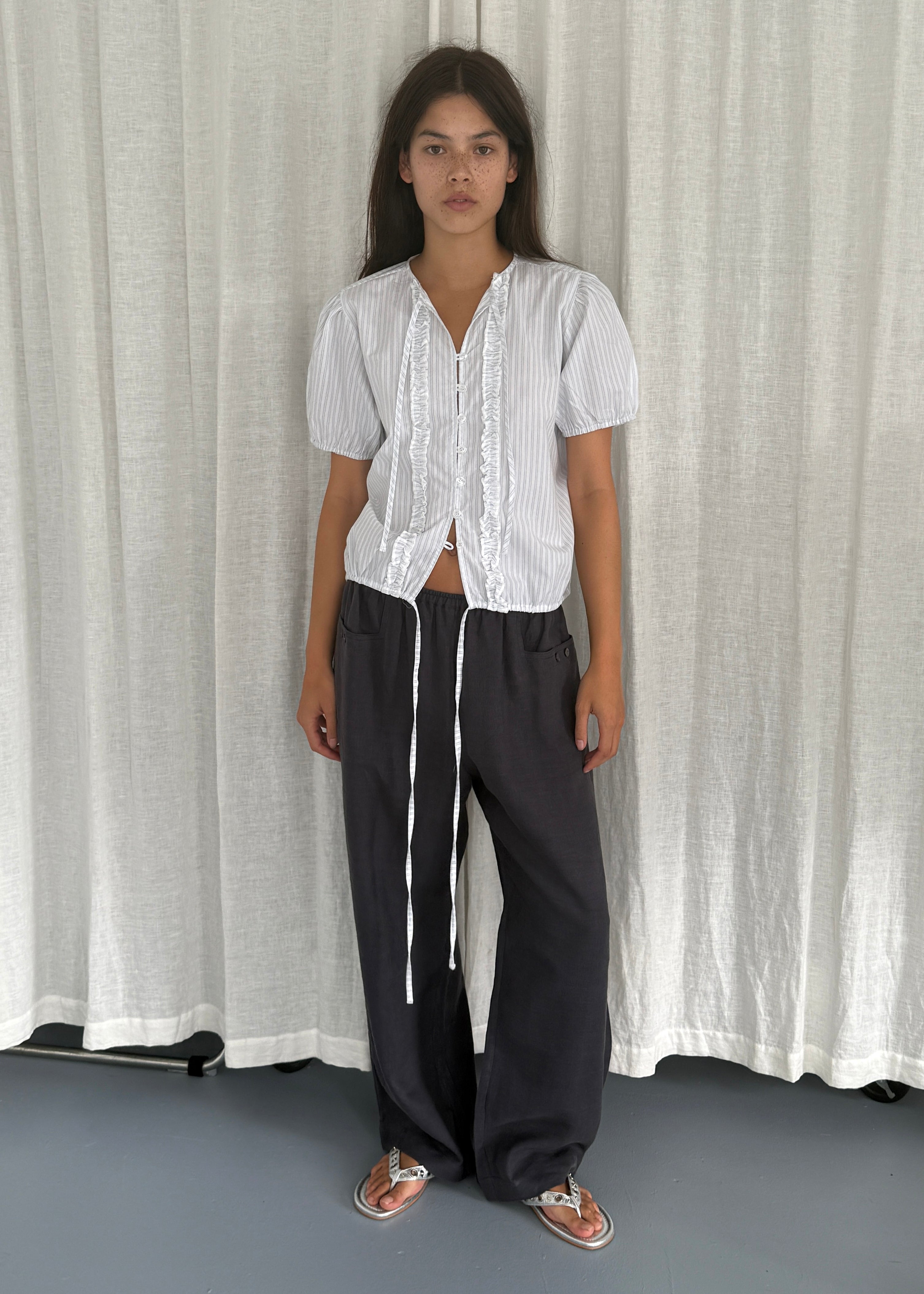 Double Frill Top - Sage Stripe – Deiji Studios US