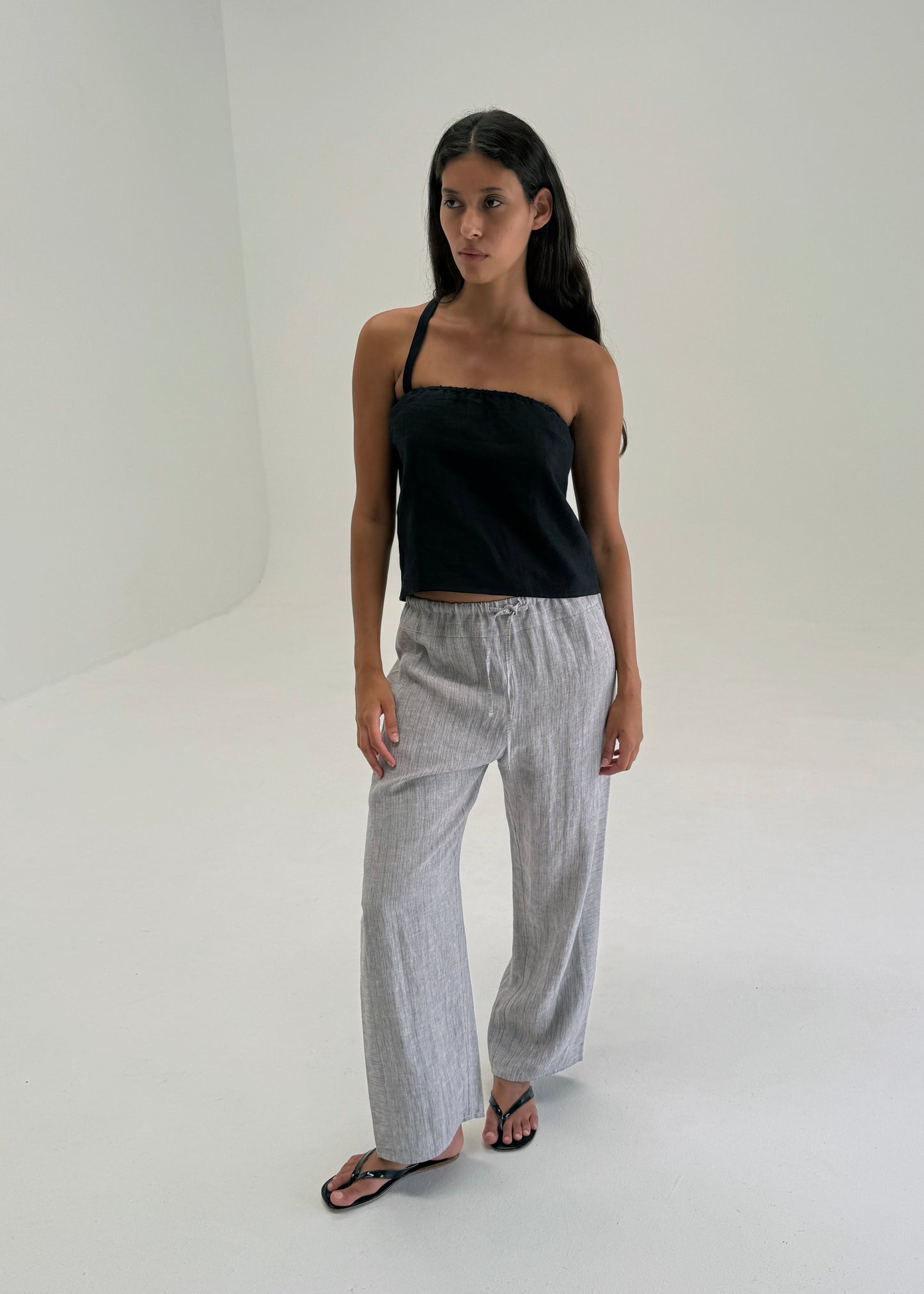 Double Waist Linen Pant - Haze Blue