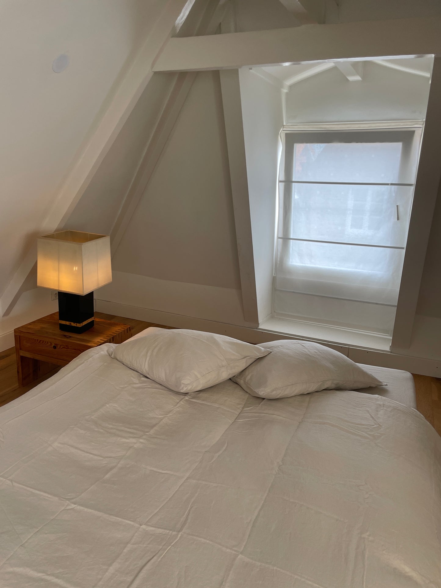 Light room with queen bed topped with Duvet cover - Oatmeal by Deiji Studios