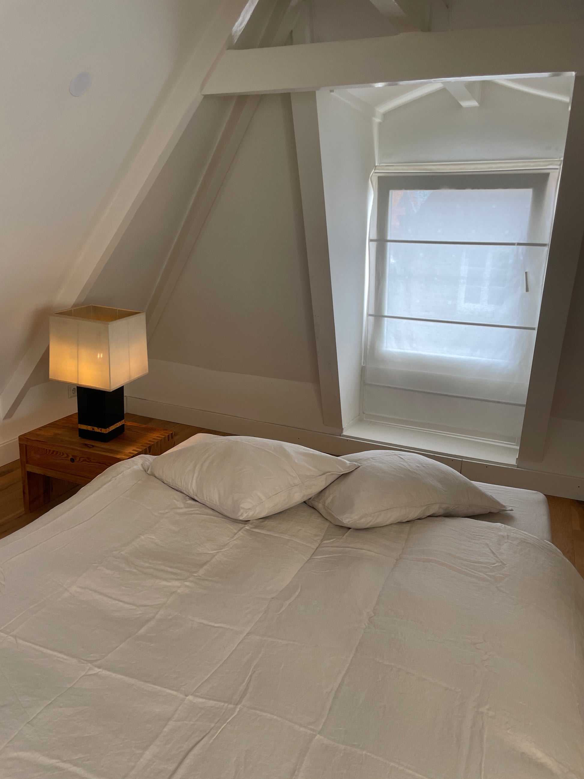 Light room with queen bed topped with Duvet cover - Oatmeal by Deiji Studios