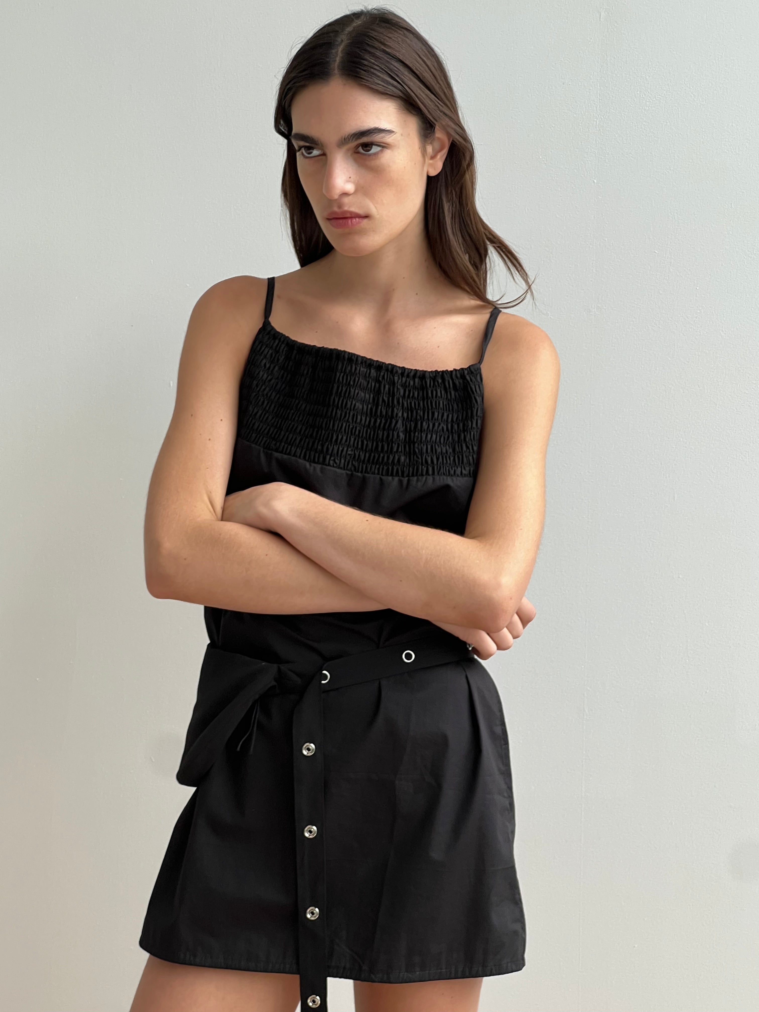 Shirring Mini Dress - Black – Deiji Studios US